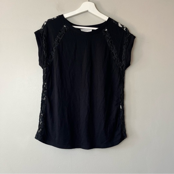 Forever 21 Black Lace Short Sleeve Top Medium - Picture 1 of 8
